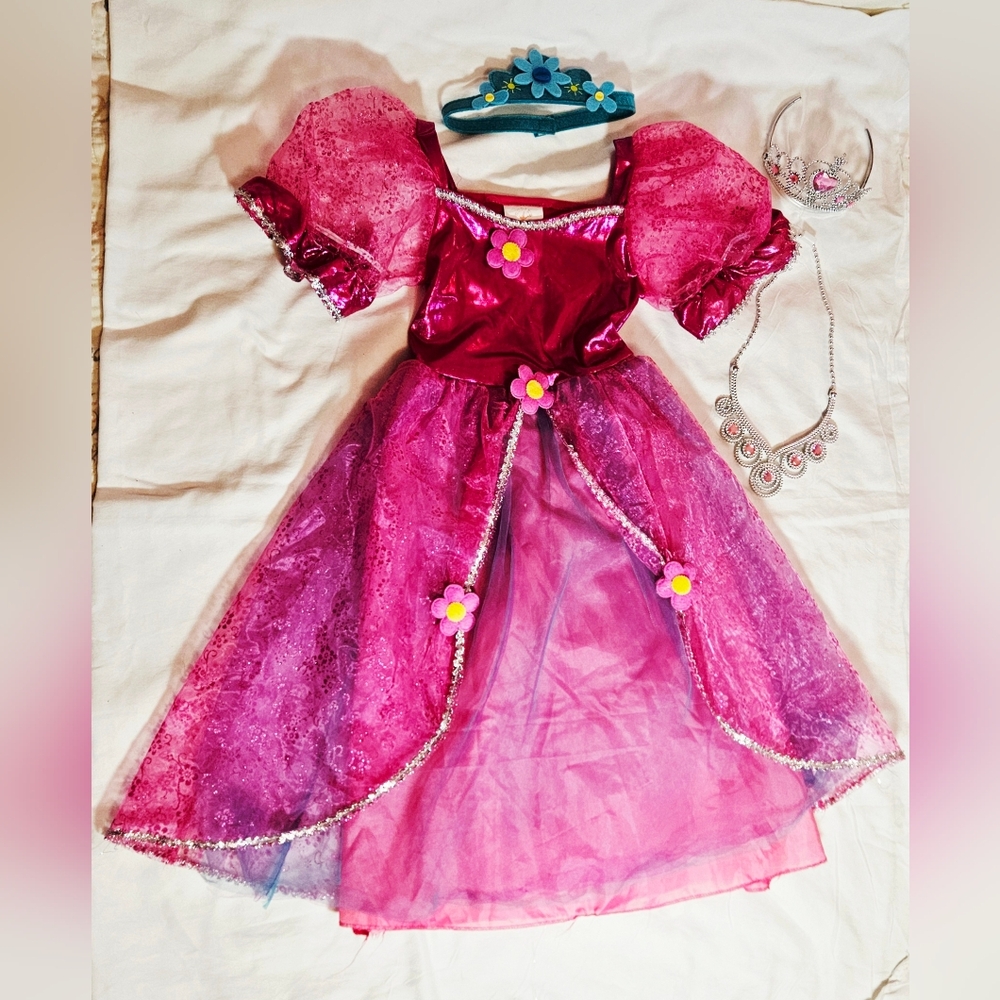 Girls Small Princess Dress Costume Pink & Purple Tulle with Tiara & Jewelry Set